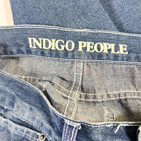 Indigo People Straight Leg Denim - Men's Size 33 X 32 Distressed Blue Jeans - Picture 4 of 10